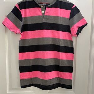 Red Rooster, Pink and Black Striped Henley Shirt, men’s size medium